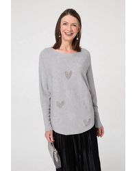Izabel London - Sparkly Heart Print Long Sleeve Jumper - Lyst