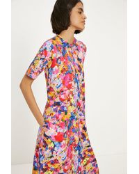Oasis - Cotton Bright Floral Seam Detail Midi Trapeze Dress - Lyst