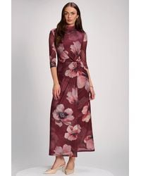 Jolie Moi - High Neck 3/4 Sleeve Mesh Maxi Dress - Lyst