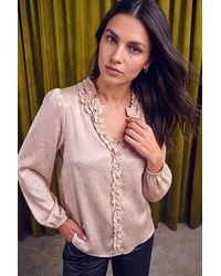 Roman - Crinkle Satin Frill V-Neck Top - Lyst