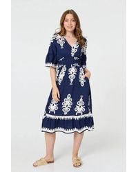 Izabel London - Ikat Print 1/2 Flared Sleeve Midi Dress - Lyst