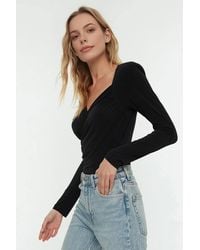 WOVCOR - Wrap Front Long Sleeve Bodysuit - Lyst