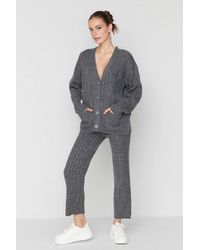 WOVCOR - 2-Piece Set Ribbed Knit Cardigan & Wide Leg Trousers - Lyst