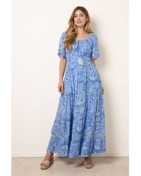 Blue Vanilla - Elasticated Waist Short Sleeve Bardot Maxi Dress - Lyst