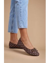 Dorothy Perkins - Katerina Polka Dot Bow Detail Satin Ballet Pumps - Lyst