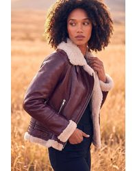 Roman - Contrast Faux Leather Aviator Coat - Lyst