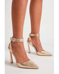 MissPap - Faux Leather Embellished Buckle High Flared Stiletto Court Shoes - Lyst