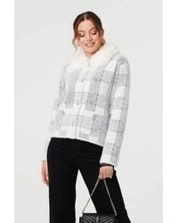 Izabel London - Checked Faux Fur Collar Boxy Jacket - Lyst