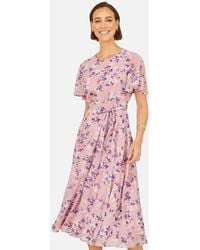 Yumi' - Blossom Skater Midi Dress W/ Angel Sleeves - Lyst