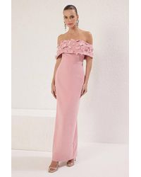 WOVCOR - Shoulder Floral Applique Maxi Evening Dress - Lyst