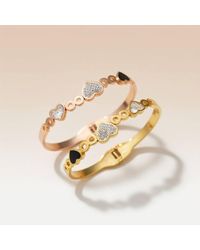 The Colourful Aura - Three Heart Shape Zircon Couple Love Fashion Open Bangle Bracelet - Lyst