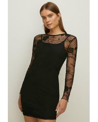 Oasis - Embroidered Mesh Tie Back Mini Dress - Lyst