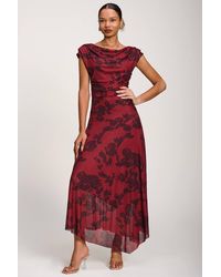 Jolie Moi - Asymmetrical Draped Mesh Maxi Dress - Lyst