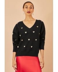 Yumi' - Sequin Heart V Neck Jumper - Lyst