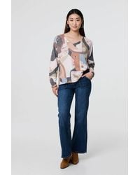 Izabel London - Abstract Print Long Sleeve Knit Top - Lyst