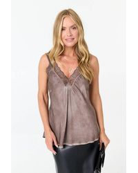Izabel London - Lace Trim Satin Texture Vest Top - Lyst