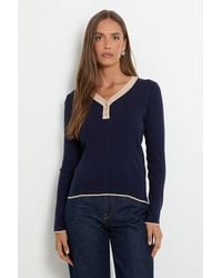 Wallis - Contrast Trim Fine Knitted Jumper - Lyst