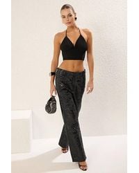 WOVCOR - Halterneck Plunge Ruched Bustier Crop Top - Lyst