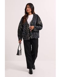 Dorothy Perkins - Petite Short Collarless Animal Print Coat - Lyst