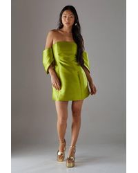 Warehouse - Petite Structured Puff Sleeve Bardot Mini Dress - Lyst