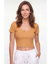 Enorsia - Ribbed Button-Up Short Sleeve T-Shirts - Lyst