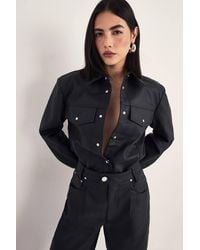 Nasty Gal - Western Faux Leather Shoulder Pad Shirt - Lyst