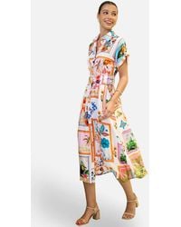 Yumi' - Ivory Tropical Postcard Print Relaxed Midi Shirt Dress - Lyst