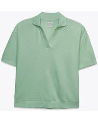 Enorsia - Cotton Rich Broderie V-Neck Polo Shirt - Lyst