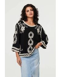 Izabel London - Floral Embroidered 3/4 Sleeve Blouse - Lyst