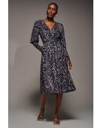 Jolie Moi - Mesh Long Puff Sleeve Wrap Midi Dress - Lyst