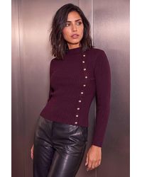 D.u.s.k - High Neck Button Detail Rib Jumper - Lyst