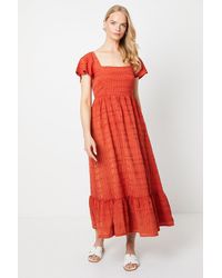 Oasis - Embroidered Cotton Fluted Shoulder Maxi Dress - Lyst