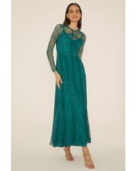 Oasis - Delicate Lace Long Sleeve Maxi Dress - Lyst
