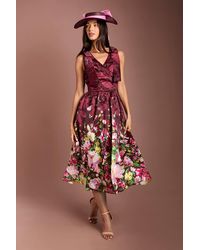 Coast - Lisa Tan Bow Shoulder Wrap Top Printed Organza Jacquard Midi Dress - Lyst