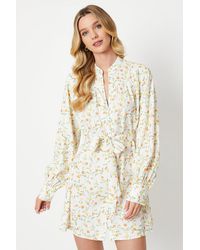 Oasis - Floral Poly Moss Crepe Button Down Belted Mini Dress - Lyst