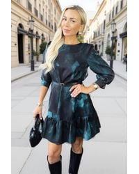 AX Paris - Smudge Print Frill Hem Belted Mini Dress - Lyst