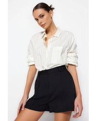 WOVCOR - High Waist Woven Shorts W/ Seam Detail - Lyst