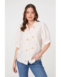 Izabel London - Floral Embroidered Puff Sleeve Blouse - Lyst
