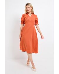 Dorothy Perkins - Petite Lace Trim V Neck Puff Sleeve Midi Dress - Lyst