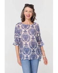 Izabel London - Baroque Print 3/4 Sleeve Relaxed Blouse - Lyst