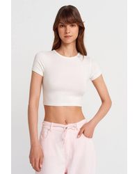 Dilvin - Crop Slim-Fit Crew Neck T-Shirt - Lyst