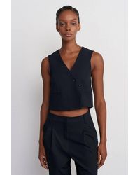 Dilvin - Crop Woven Waistcoat W/ Button Front - Lyst