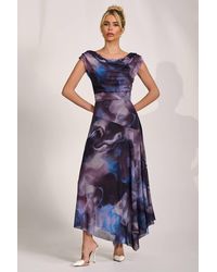 Jolie Moi - Asymmetrical Draped Mesh Maxi Dress - Lyst