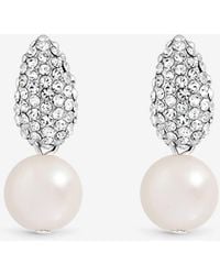 Jon Richard - Rhodium Plated Pave & Pearl Drop Earrings - Lyst