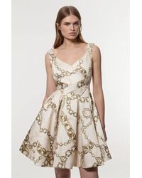 Karen Millen - Structured Viscose Satin Chain Print Tailored Prom Mini Dress - Lyst
