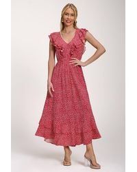 Jolie Moi - Ruffle V-Neck Viscose Midi Dress - Lyst