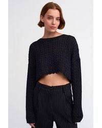 Dilvin - Crop Cable Knit Crew Neck Sweater - Lyst