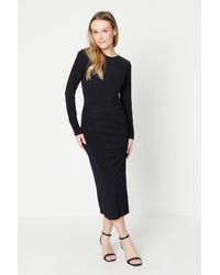 Oasis - Ruched Side Long Sleeve Midi Dress - Lyst