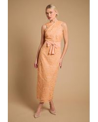 Oasis - Embroidered Mesh Lace Halterneck Midi Dress - Lyst
