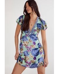 Nasty Gal - Floral Devore Lace Trim Cut Out Back Mini Dress - Lyst